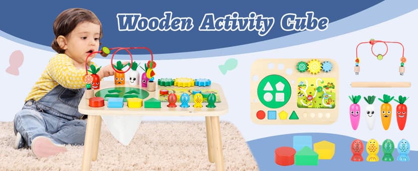 HEYLANDU Activity Table, Montessori Toys for 1 2 Year Old Girls Boy Gifts, 7 in 1 Wooden Sensory Play Table for Toddler 1 2 3, Learning Toys for Baby 12-18 Months 1st Christmas Birthday Gifts