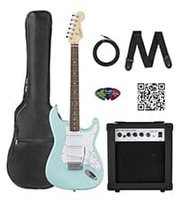 Fender Squier Stratocaster Electric Guitar - Surf Green Bundle with Amplifier, Gig Bag, Cable, Strap, Picks, and Austin Bazaar Instructional Video