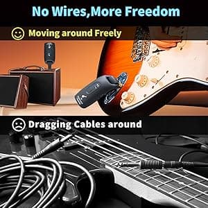 INGPARTNER 2.4GHz Wireless Guitar System Rechargeable Audio Wireless Transmitter Receiver for Guitar Bass Electric Instruments,Over 30m/100 Feet Transmission,270°Rotatable,4hours Woring Time(A9 Black)