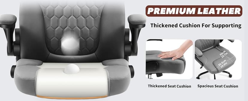 Executive Office Chair PU,Leather Office Chair with Wheels,360° Swivel Rolling Chair with Padded Arms,Ergonomic Computer Chair with Lumbar Support for Short People Use (Grey)
