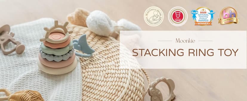 Moonkie Stacks of Circles Soft Teething Toy | Educational Learning Baby Toy | Stacking Ring Toys for Babies Boy and Girl | 7 Piece Teethers Set