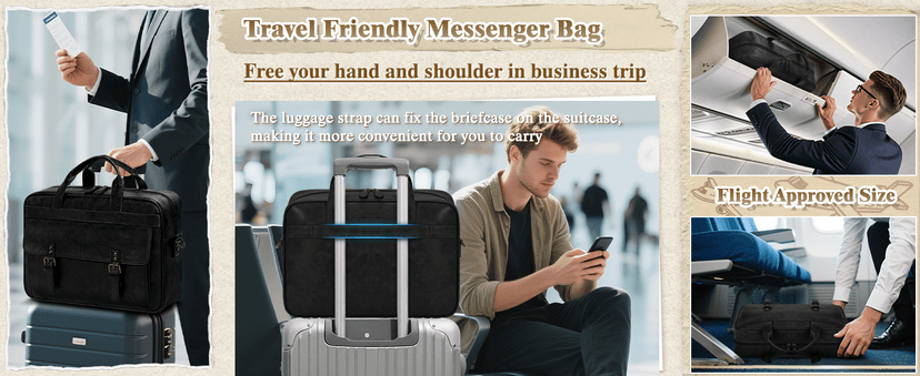 RAINSMORE Messenger Bag for Men 16 Inch Laptop Bag Vintage Leather Waterproof Laptop Briefcases Large Computer Satchel Bag