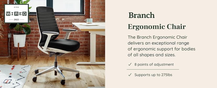 Branch Ergonomic Chair - A Versatile Desk Chair with Adjustable Lumbar Support, Breathable Mesh Backrest, and Smooth Wheels - Experience Optimal Comfort and Support - Graphite - White