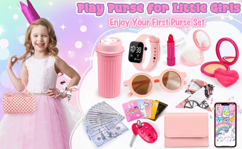 32Pcs Role Play Set with Handbag, Water Bottle, Scarf, Pretend Makeup, Birthday Gifts, Mom-Daughter Bonding, Multi-Scene Play Oisacirg Play Purse with Watch, Phone, Pretend Play Toys for Girls Ages 3-8 B0D7CQGK8X