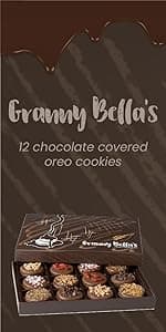 Granny Bellas Christmas Holiday Thanksgiving 12 Chocolate Covered Cookies, Gift Basket Gourmet Candy Gifts Box for Food Delivery, Hamper Stuffer Gifts for Mom, Family and Friends