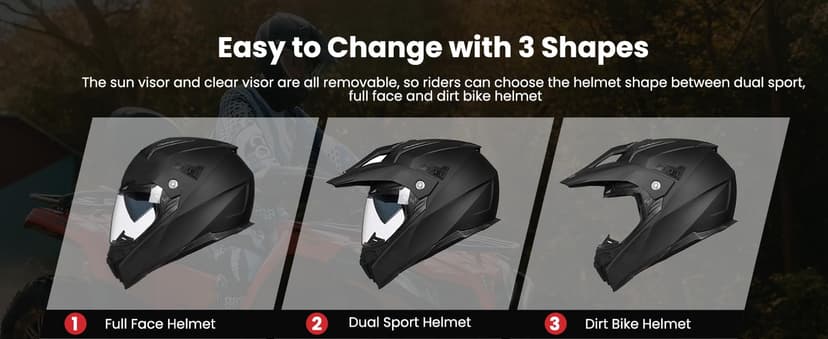 ILM Off Road Motorcycle Dual Sport Helmet Full Face Sun Visor Dirt Bike ATV Motocross Casco DOT Certified Model 606V