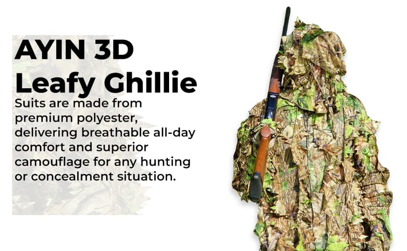 AYIN Ghillie Suit for Men – 3D Leafy Camo Hunting Suit with Hood for Turkey Hunting & Airsoft