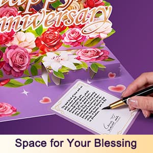 Airpark Anniversary Card with Music & Lights, 3D Pop Up Happy Anniversary Cards for Him Her Husband Wife Couple, Fireworks & Rose Lily Paper Flowers