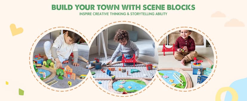 Tiny Land 110PCS Wooden Train Set – Toy Train with Tracks for Kids Ages 3-7, Compatible with Major Brands, Ideal Railway Playset for Boys and Girls, Great Birthday