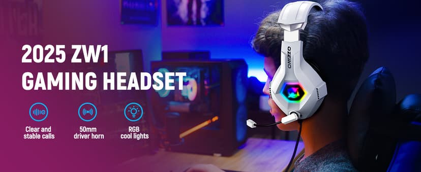 Gaming Headset for PC, Ps4, Ps5, Xbox Headset with 7.1 Surround Sound Gaming Headphones with Noise Canceling Mic, LED Light Over Ear Headphones for Switch, Xbox Series X/S, Laptop, Mobile White