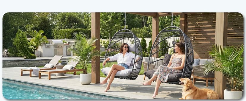 Nicesoul Outdoor Hanging Egg Chair Without Stand, Patio Wicker Swing Egg Basket Chairs with Padded Cushion, 350 Lbs Comfy Cozy Ceiling Tree Swinging Egg-Shaped Chair No Stand for Indoor Balcony, Beige