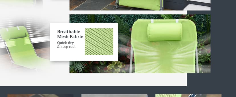 Outsunny Folding Chaise Lounge Pool Chairs, Outdoor Sun Tanning Chairs with Pillow, Reclining Back, Steel Frame & Breathable Mesh for Beach, Yard, Patio, Green