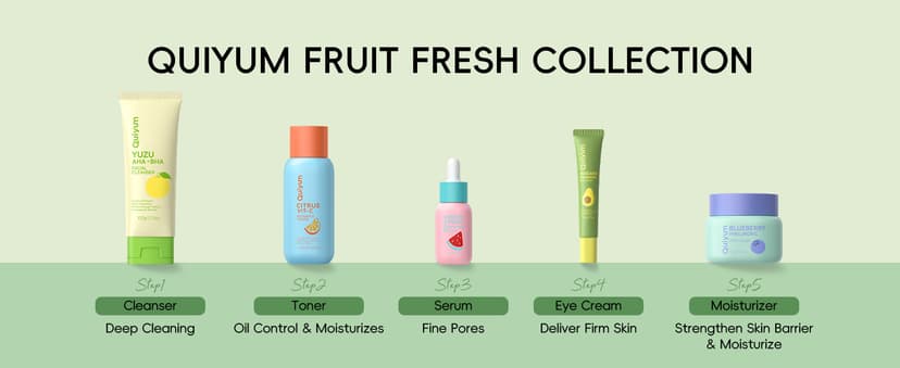 Exfoliation, Smooth, Clean, Oil Control, Smooth, Hydrate, Glow Up, Facial Skin Care Gift Set for Girls, for All Skin Types QUIYUM Fruit Skincare Set for Teen Girl, 5 Daily Routine Beauty Skin Care B0DYX1VBLV