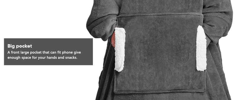 yescool Wearable Blanket Hoodie - Birthday Christmas Gifts for Women Mom Girlfriend, Oversized Flannel Sherpa Cozy Hooded Blanket Sweatshirt Adult With Hood Pocket & Sleeves, One Size Fits All (Grey)