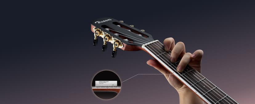 Rosen V1 Hybrid Acoustic Guitar for Beginners Adults Patented Body with Solid Spruce Top & Soft Touch Strings Thin Neck & Open Pore Matte 40 Inch,Black