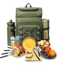 Hap Tim Picnic Basket Backpack for 2 Person with 2 Insulated Cooler Compartment, Wine Holder, Fleece Blanket, Cutlery Set, Wedding Gifts for Couples, Bridal Shower Gifts, Engagement Gifts