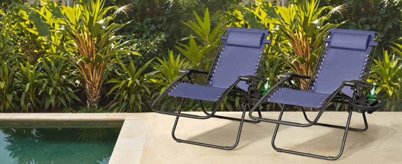 Homall Zero Gravity Chair Patio Folding Lawn Outdoor Lounge Gravity Camp Reclining Lounge Chair with Cup Holder Pillows for Poolside Backyard and Beach Set of 2 (Blue)