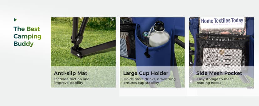 ALPHA CAMP Oversized Folding Camping Chairs High Backrest Heavy Duty Lawn Chairs for Adults Support 500 LBS Portable Camp Chairs with Cup Holders Large Side Pocket for Outdoor