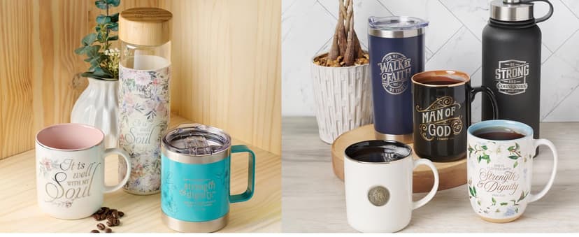 Christian Art Gifts Set of Four Rustic Stoneware Coffee/Tea Mugs w/Bible Verses Sage Green, Ivory, Paprika Red, Pumpkin Orange Inspirational Coffee/Tea Cup for Men and Women