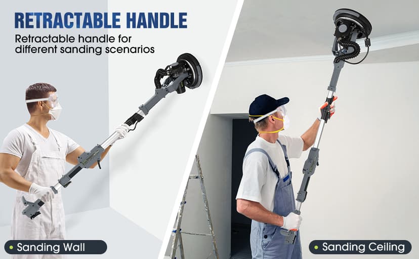 MYTOL Drywall Sander, 7.2A Electric Drywall Sander with Vacuum Dust Collection, LED Light, 6 Variable Speed Digital Display 900-1800RPM, Foldable & Extendable Handle (GREY)