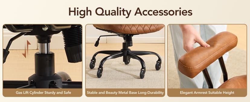 YFO Home Office Desk Chair Office Rubber Casters Ergonomic Computer Chair with Lumbar Support Adjustable Height Rolling Swivel Executive Task Armrests Chair, Brown Leather