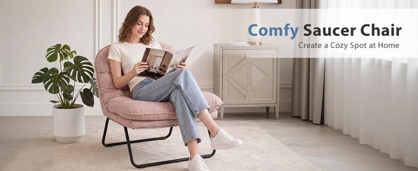 DUMOS Comfy Saucer Chair,PU Leather Foldable Chairs for Bedroom, Living Room, Dorm & Gaming, Small Foldable Fashion Floor Chair with Back Support for Small Spaces Adults, Dark Pink