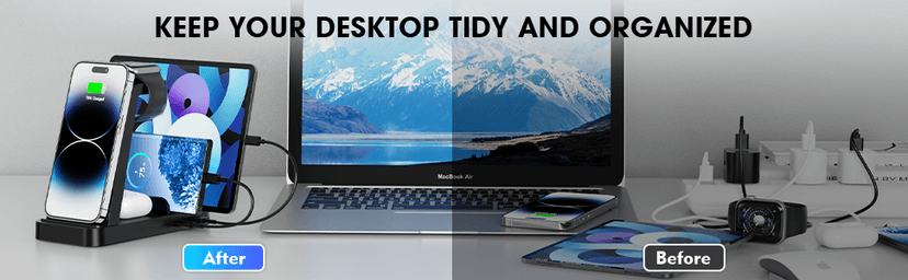 Wireless Charger for iPhone - 5 in 1 Charging Station for Multiple Devices Apple: Fast Wireless Charging Stand Dock for iPhone 17 16e 16 15 14 13 12 Pro Max Apple Watch Airpods