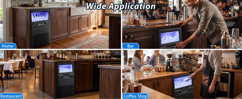 Nugget Ice Maker Machine Commercial, 80lbs/24h Undercounter Sonic Ice Machine with 20lbs Storage Bin & Dual Water Inlet, Chewable Pellet Ice for Restaurant Bar Home, Stainless Steel
