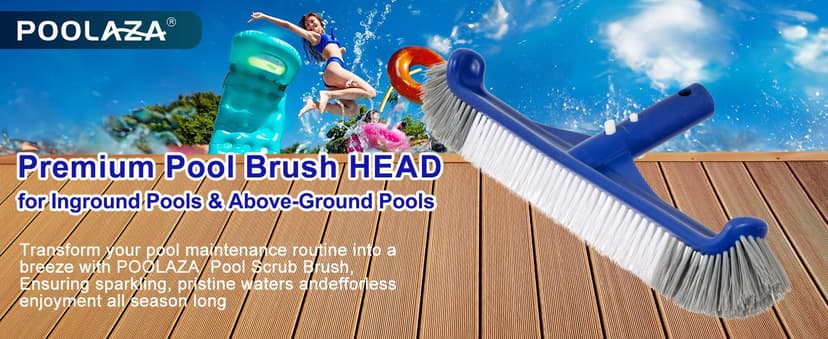 POOLAZA Pool Brush, 17.5'' Pool Brush Head for Inground Pools & Above-Ground Pools, Durable Pool Scrub Brush Fit Standard Pool Pole, Enhanced Pool Brushes for Cleaning Pool Walls with Curved Ends