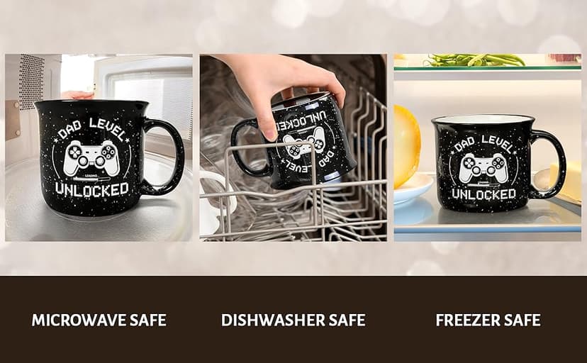 Cabtnca New Dad Gifts First Time, Dad Level Unlocked Mug, Birthday Christmas Father's Day Gifts for New Daddy, 15 Oz