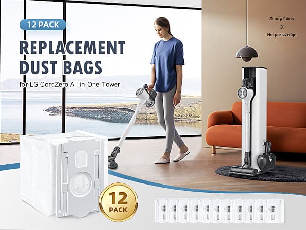 12 Pack Replacement Dust Bags for LG CordZero All-in-One Tower A939KBGS, A938KBGS, A937KGMS, and A949KTMS