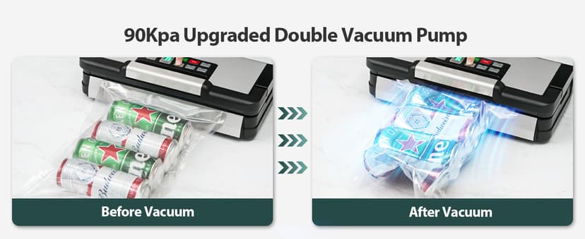 95kPa Vacuum Sealer Machine with AquaLock Technology, for Moist Seals, 2X Seal & 130W, Fully Automatic Food Sealer, Built-In Cutter, Bag Storage & Hose, Precision Sealing, 2 Bag Rolls,Stainless Steel