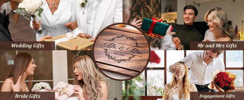Craftique Wedding Gifts for Couples 2025, Bridal Shower Gifts- Walnut Wood Cutting Board Engraved with Mr. and Mrs. EST. 2025- Mr and Mrs/Wedding/Engagement Gift for Newlyweds Bride and Groom