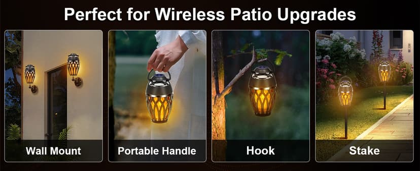 BT 5.0, Wireless Torch Lantern Atmosphere Decor for Patio Yard Pool Party Camp, Housewarming Gifts for Men/Women 2 Pack Outdoor Bluetooth Speakers with Flame Flickers Light IPX5 Waterproof B0B2W2FKLC