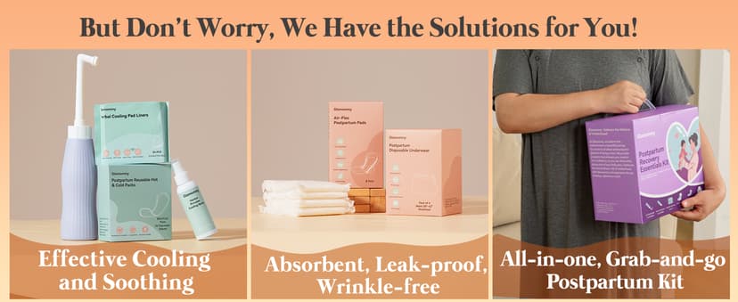 Includes peri bottle, cooling spray, disposable underwear, postpartum pads, hot & cold packs, soothing liners for postpartum Glamommy Postpartum Recovery Essentials Kit, Labor & Delivery Care for Mom B0DSCBNS7L
