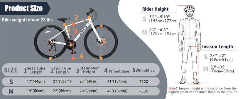 AVASTA Jupiter 700C Road Adult Step-Over Hybrid Cycling Bike Bicycle, Aluminum Frame, 21-Speed, Dual Disc Brakes, Multpile Colors for Men Woman Male Female