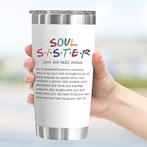 TEEZWONDER Friendship Gifts for Women - Soul Sister Stainless Steel Insulated Coffee Tumbler with Lid 20 oz - Mothers Day Birthday Gifts for Friendship Women Friend BFF Female Work Bestie Coworkers