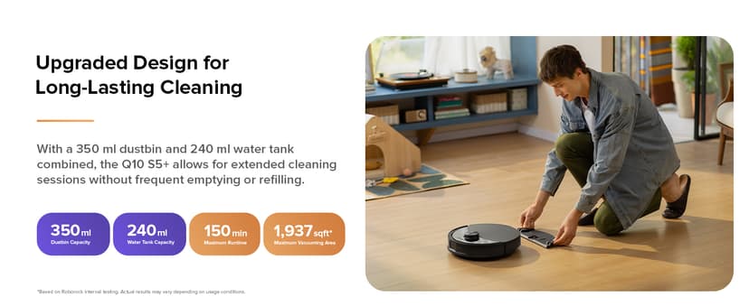 roborock Q10 S5+ Robot Vacuum and Mop, 10,000Pa Suction, Upgraded from Q8 max+, 70 Days Self-Emptying, Obstacle Avoidance, Sonic Mopping, Dual Anti-Tangle Design, Auto Mop Lifting, Ideal for Pet Hair