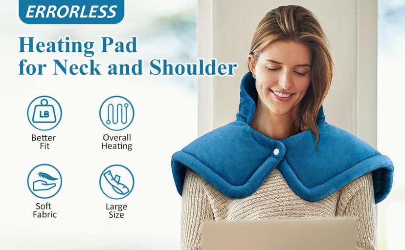 Heating Pad for Neck and Shoulder, Birthday Gifts for Men Dad Husband, Electric Weighted Heat Pad for Back Pain Relief, Anniversary Christmas Gifts for Women Mom, Blue