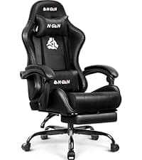 N-GEN GAMING Video Gaming Chair Big and Tall Office Computer Desk Chairs with Ergonomic Lumbar Support High Back Recliner and Footrest for Adults (Black)