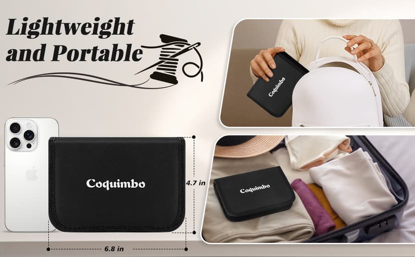 Coquimbo Sewing Kit Christmas Gifts for Grandma, Mom, Traveler, Adults, Beginner, Emergency, DIY Sewing Supplies Organizer Filled with Scissors, Thread, Sewing Needles, Tape Measure etc (Black, L)