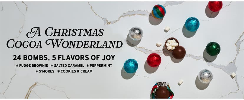Bombombs, Hot Chocolate Bomb Gift Set, 5 Flavors in Colorful Wrappers; Fudge Brownie, Caramel Candy, S'Mores, Cookies & Cream, & Peppermint, Set of 24
