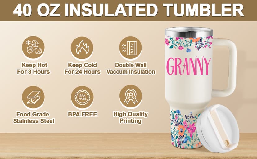 Granny Gifts from Grandkids for Mothers Day Christmas 40oz Travel Cup Insulated Tumbler with Lid & Straw ROSTANTEN Granny Gifts Birthday Gifts for Granny B0FS6SF32M
