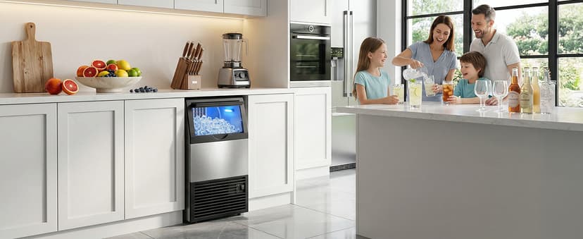 Mojgar Commercial Ice Maker Machine, 100lbs/24H with 33lbs Ice Storage Under Counter Ice Machine, Stainless Steel Built-in Freestanding Ice Maker Self-Cleaning for Home Bar