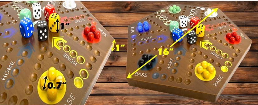 Wooden Board Games, Marble Board Game Original with Dual Sides Fast Track Board Game for 2 to 6 Players, Double Side Marble Game, 6 Colors 30 Marbles Set and 6 Color 6 Dice,Pouch (16" Dark)
