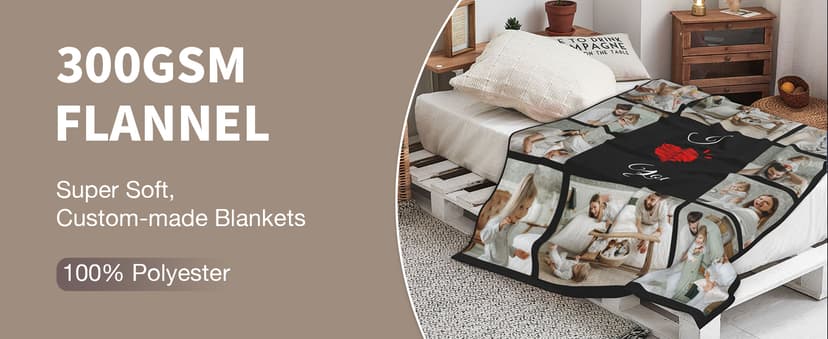 Custom Blanket with Picture Text, Personalized 1 Photo Blanket, HD Printing Customized Flannel Throw Blanket Gifts for Mom Dad Couple Girlfriend Boyfriend Wife Husband Gift