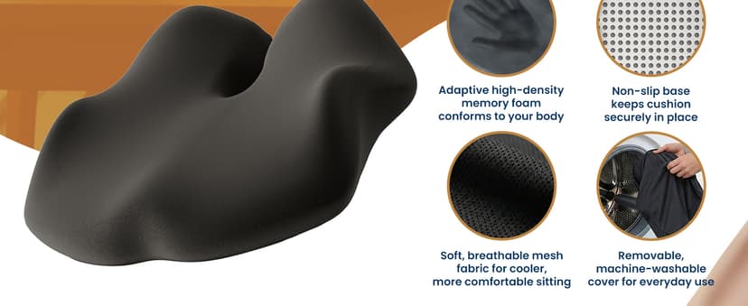 Elevate Series by Everlasting Comfort Doctor Recommended Memory Foam Seat Cushion for Office Chairs & Car - Ergonomic Desk Accessories - Cushions for Tailbone Pain Relief (Charcoal Black, Large)