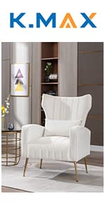 Kmax Orange Accent Chair Velvet Wingback Chair with Pillow Nail-Head Channel Tufted Oversized Club Chair for Living Room Bedroom Guest Room