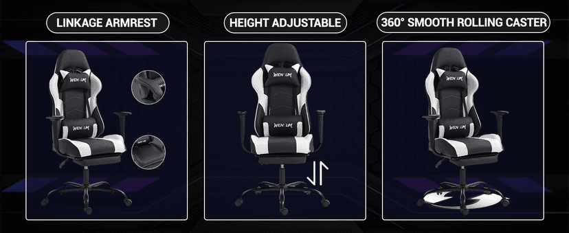 Gaming Chair with Footrest, Ergonomic PC Desk Chair with Headrest and Massage Lumbar Support, Video Game Chair with Height Adjustable High Back for Home Office, PU Leather, White