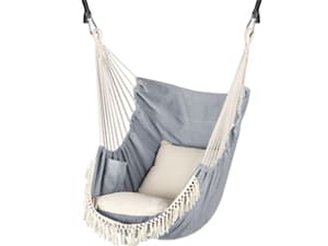 Chihee Hammock Chair Hanging Chair with Foot Rest 2 Cushions Max 500lbs Robust Metal Spreader Bar Collapsible Easy Storage Soft Cotton Swing Chair Strong Strap Iron Carabiner Side Pocket Included